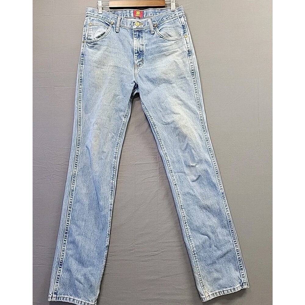 Wrangler Jeans Mens 32x36 Slim Straight Light Wash Denim Western MWZ Rodeo VTG